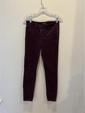 bebe Burgundy Velveteen Skinny Pants Size 7 Stretch USA Made